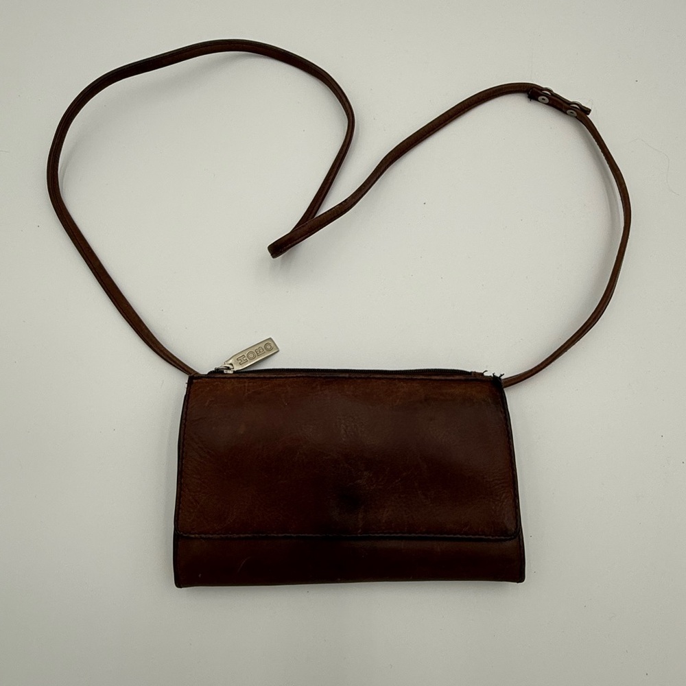 Vintage Hobo International Brown Leather Crossbody Wallet Bag